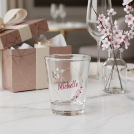 Fancy Gouden Kersenbloesem met Monogram en Naam Shot Glas