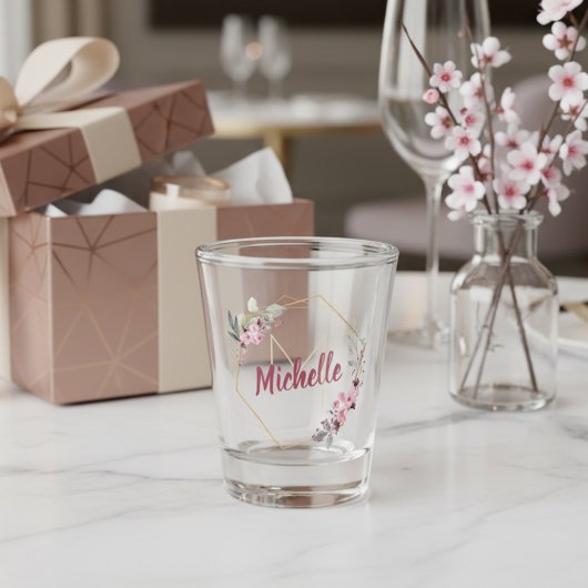 Fancy Gouden Kersenbloesem met Monogram en Naam Shot Glas