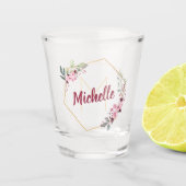 Fancy Gouden Kersenbloesem met Monogram en Naam Shot Glas (Voorkant)