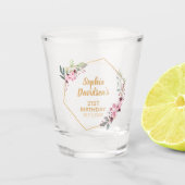 Fancy gouden kersenbloesem Naam Datum 21e Verjaard Shot Glas (Voorkant)