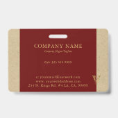 Fancy Gouden Letter V Monogram Op Rood en Karton Badge (Achterkant)