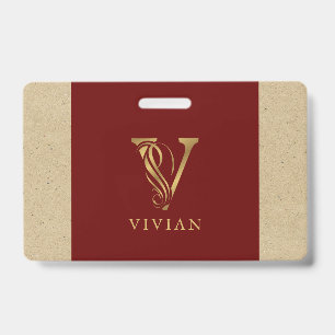 Fancy Gouden Letter V Monogram Op Rood en Karton Badge