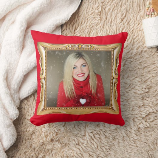 Fancy Gouden Lijst & Roode Gepersonaliseerde Foto  Kussen (Deken)