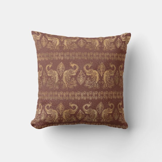Fancy Gouden Pauw Patroon Kussen (Voorkant)