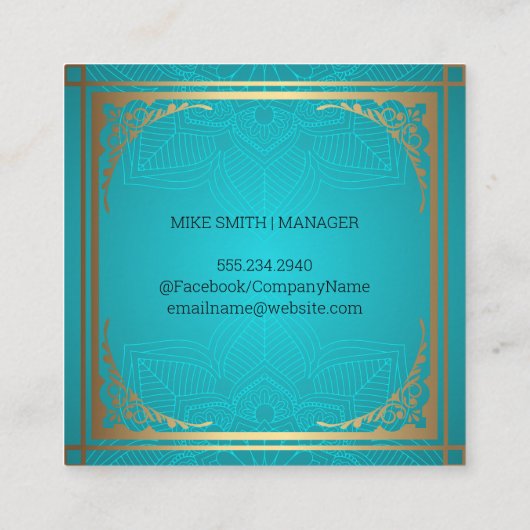 Fancy Gouden Sierrand Vierkante Visitekaartje (Achterkant)