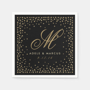 Fancy gouden sterren Monogram zwart huwelijk Napki Servetten