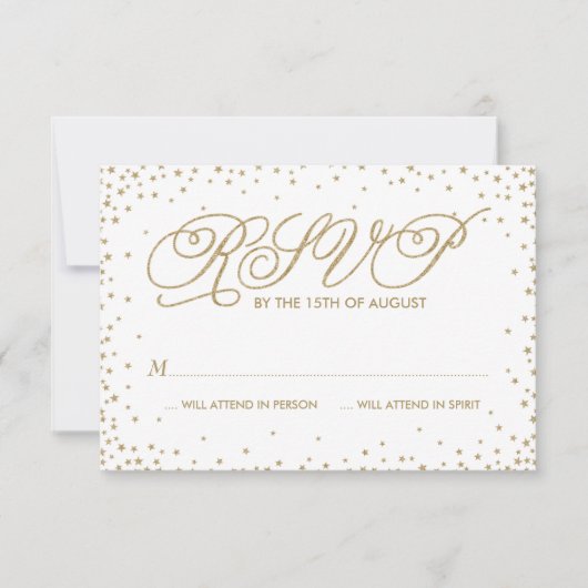 Fancy gouden sterren Wedding RSVP-Kaart RSVP Kaartje (Voorkant)