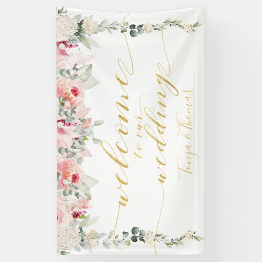 Fancy goudkalligrafie - Welkom bij Blush Blooms Spandoek (Verticaal)