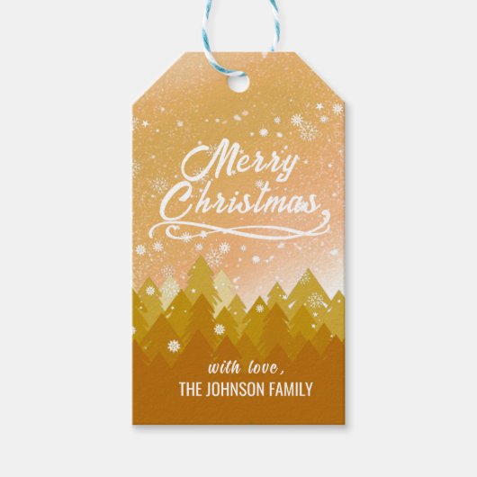 Fancy goudkoortsachtig sneeuwbos kerst cadeaulabel (Voorkant)