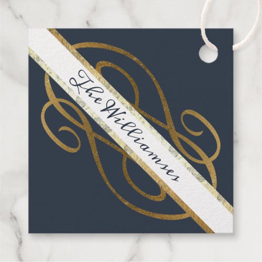 Fancy goudkoortsrillingen donkerblauwe kerst bedankjes labels (Achterkant)