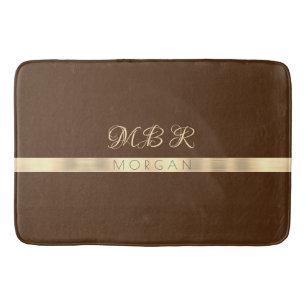 FANCY goudmonogram, naam, gouden streep, bruin Badmat