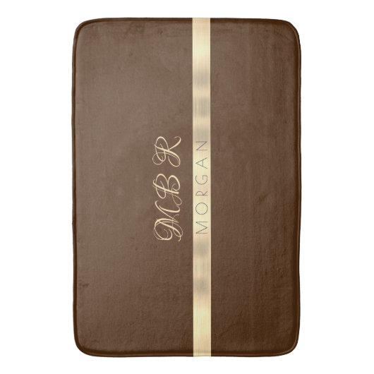 FANCY goudmonogram, naam, gouden streep, bruin Badmat (Voorkant Verticaal)