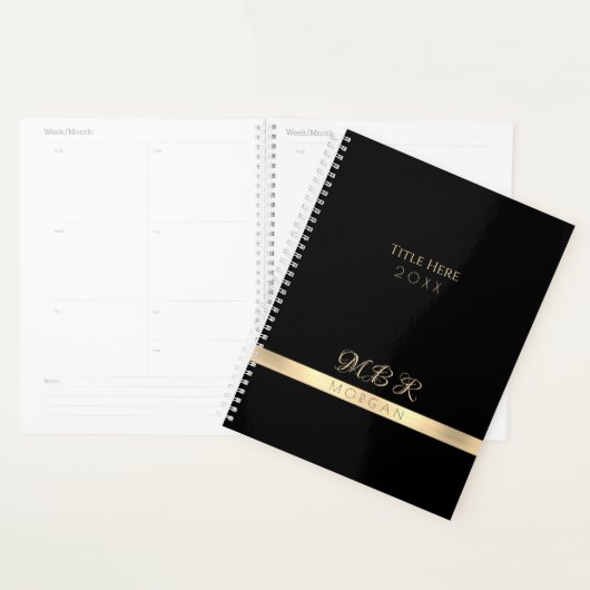FANCY goudmonogram & naam, titel, zwart Planner (Display)