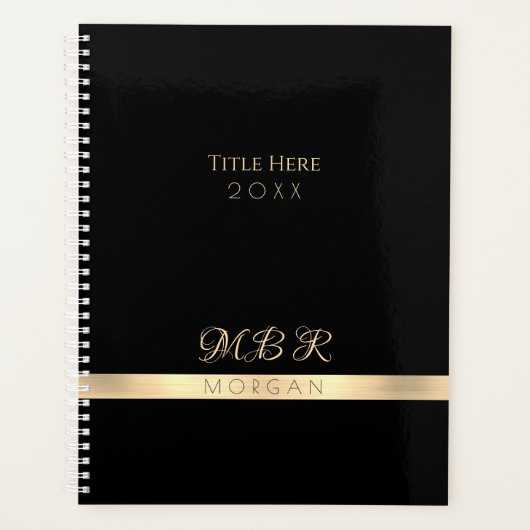 FANCY goudmonogram & naam, titel, zwart Planner (Voorkant)