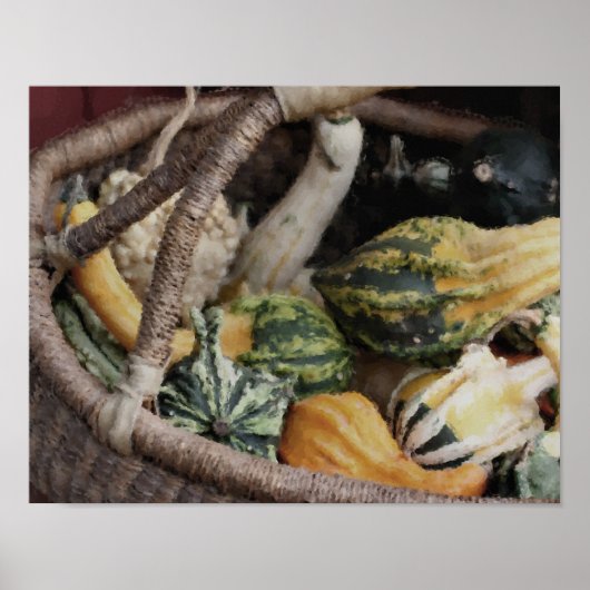 Fancy Gourds In Wicker Basket Photo Painting Poster (Voorkant)