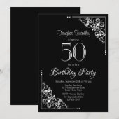 Fancy grens zwart wit 50e verjaardag kaart (Voorkant / Achterkant)