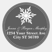 Fancy Grijs Wit Sneeuwvlok Kerstmis Adres Ronde Sticker (Voorkant)