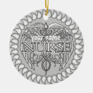 Fancy grijze caduceus verpleegster  keramisch ornament