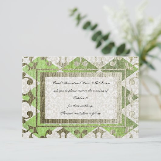 Fancy Groen goud Harlequin Medieval sparen de datu Save The Date (Staand voorkant)