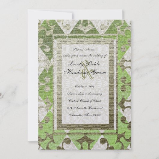 Fancy groen goud Harlequin middeleval bruiloft Kaart (Voorkant)