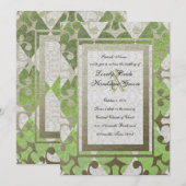 Fancy groen goud Harlequin middeleval bruiloft Kaart (Voorkant / Achterkant)