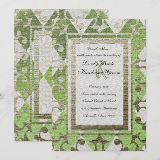 Fancy groen goud Harlequin middeleval bruiloft Kaart (Voorkant / Achterkant)