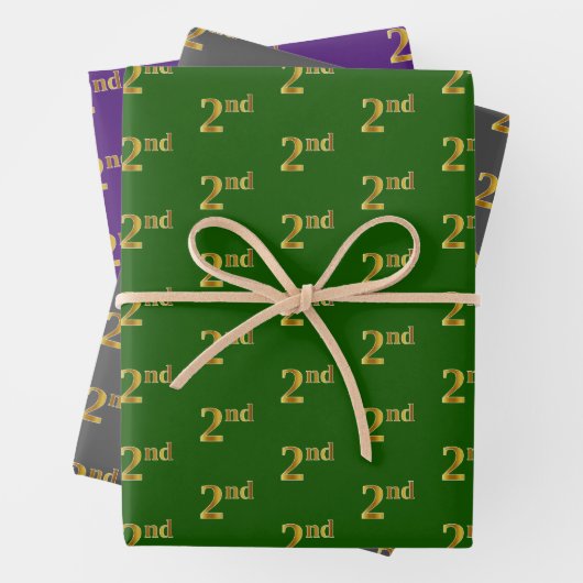 Fancy groen, grijs, Paars, Faux Gold 2nd Event # Inpakpapier Vel (In situ)