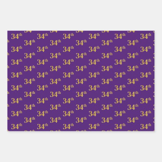 Fancy Groen, Grijs, Paarse, Faux Gold 34e Evenemen Inpakpapier Vel (Voorkant 3)