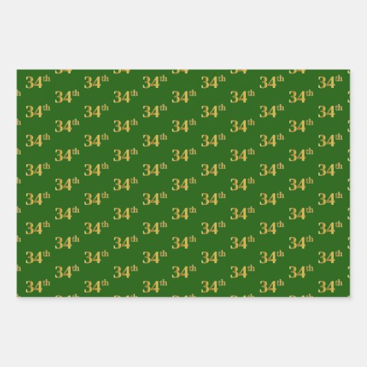 Fancy Groen, Grijs, Paarse, Faux Gold 34e Evenemen Inpakpapier Vel (Voorkant)