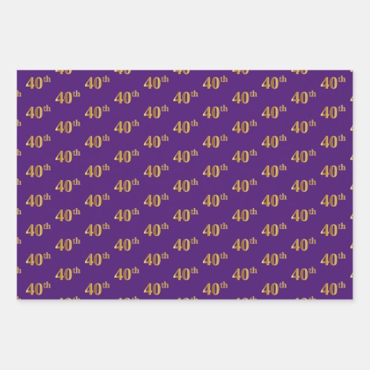 Fancy Groen, Grijs, Paarse, Faux Gold 40ste Evenem Inpakpapier Vel (Voorkant 3)