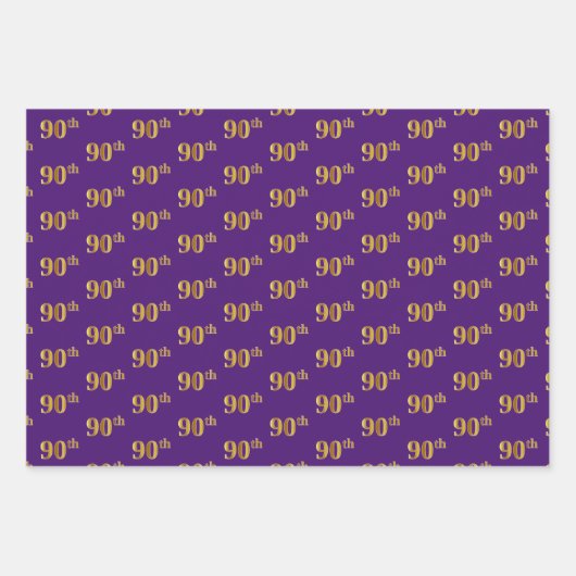 Fancy Groen, Grijs, Paarse, Faux Gold 90ste Evenem Inpakpapier Vel (Voorkant 3)