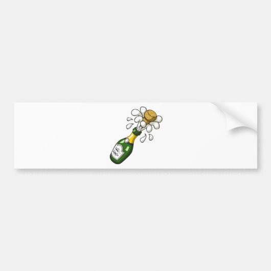 Fancy groene Cartoon Champagne Bottle Popping Cork Bumpersticker (Voorkant)