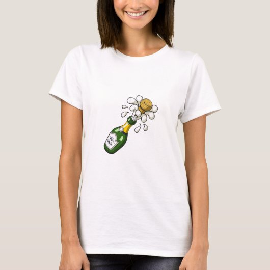 Fancy groene Cartoon Champagne Bottle Popping Cork T-shirt (Voorkant)