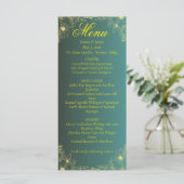 Fancy Groene en Gouden Bloemen Wedding Menu Kaart (Staand voorkant)