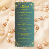Fancy Groene en Gouden Bloemen Wedding Menu Kaart
