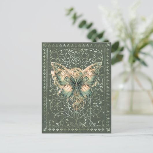 Fancy Groene Steampunk Vlinder Briefkaart (Staand voorkant)