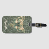 Fancy Groene Steampunk Vlinder Gepersonaliseerd Bagagelabel (Voorkant (horizontaal))