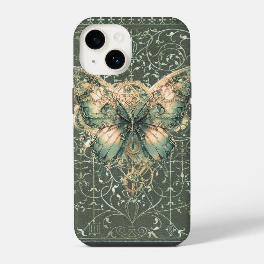 Fancy Groene Steampunk Vlinder iPhone Hoesje (Achterkant)