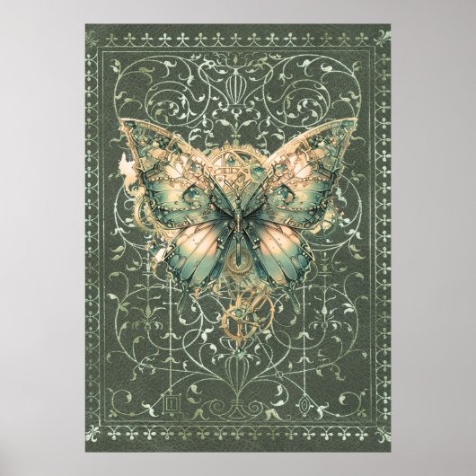 Fancy Groene Steampunk Vlinder Poster (Voorkant)