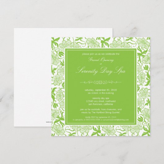Fancy Grote Openingsuitnodiging Floral (groen) Kaart (Voorkant / Achterkant)