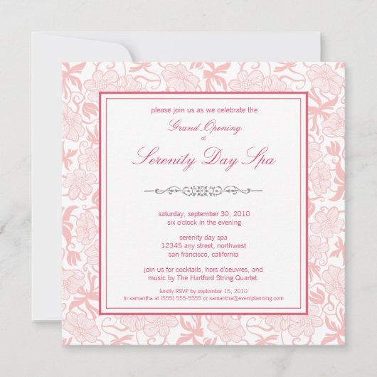 Fancy Grote Openingsuitnodiging Floral (roze) Kaart (Voorkant)