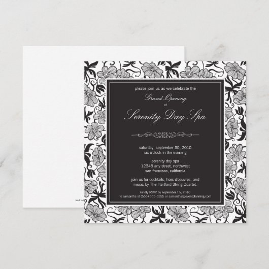 Fancy Grote Openingsuitnodiging Floral (zwart) Kaart (Voorkant / Achterkant)