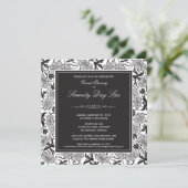 Fancy Grote Openingsuitnodiging Floral (zwart) Kaart (Staand voorkant)