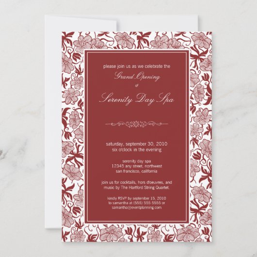 Fancy Grote Openingsuitnodiging van Floral (maroon Kaart (Voorkant)