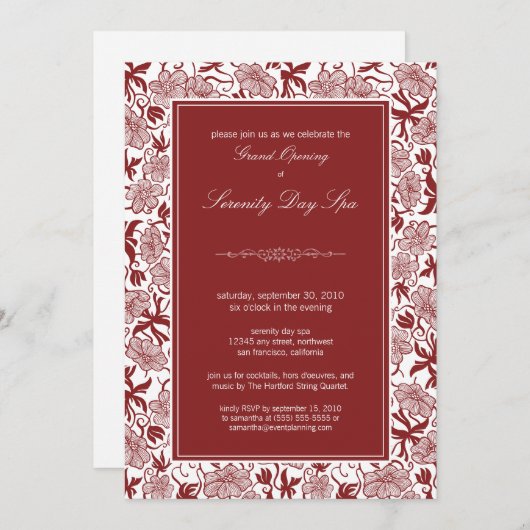 Fancy Grote Openingsuitnodiging van Floral (maroon Kaart (Voorkant / Achterkant)