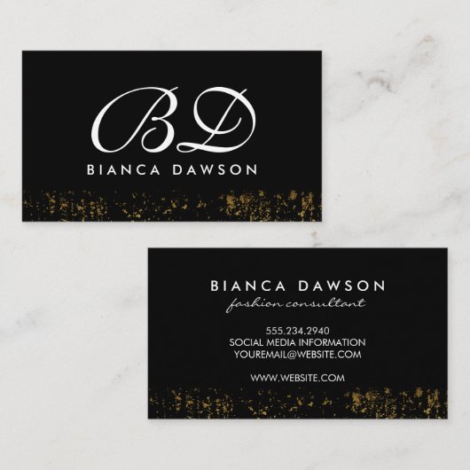 Fancy Grunge van het Manuscript van Monogram Gold Visitekaartje (Voorkant / Achterkant)