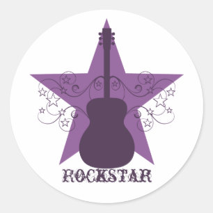 Fancy Guitar Star-Stickers, Paars Ronde Sticker