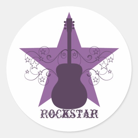 Fancy Guitar Star-Stickers, Paars Ronde Sticker (Voorkant)