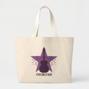 Fancy Guitar Star Swirls Bag, Paars Grote Tote Bag