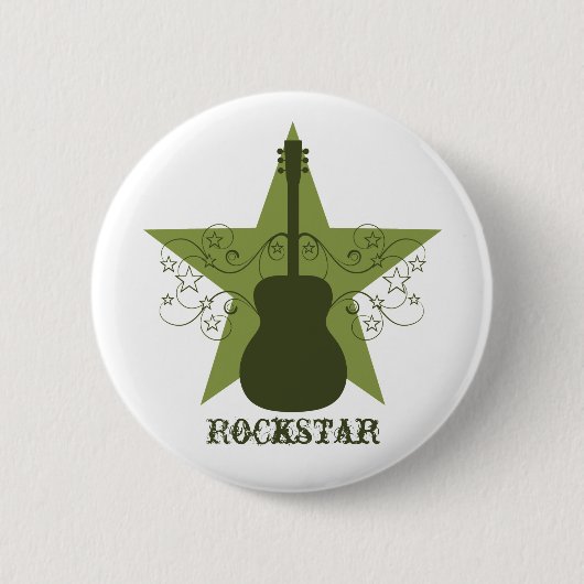 Fancy Guitar Star Swirls Button, groen Ronde Button 5,7 Cm (Voorkant)